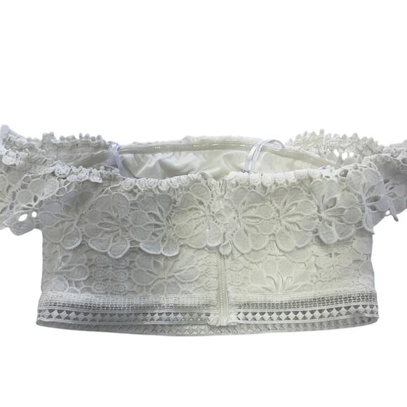 Lulus Top Womens Small White Love Abound Lace Cropped Off The Shoulder - Picture 5 of 10